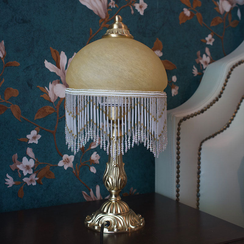 Vintage Bohemian Glass Dome Tassel 1-Light Table Lamp