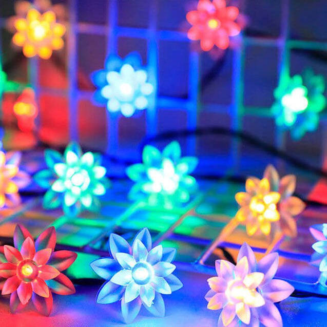 Solar Lotus String Lights Patio Outdoor Decorative Multicolor String Lights