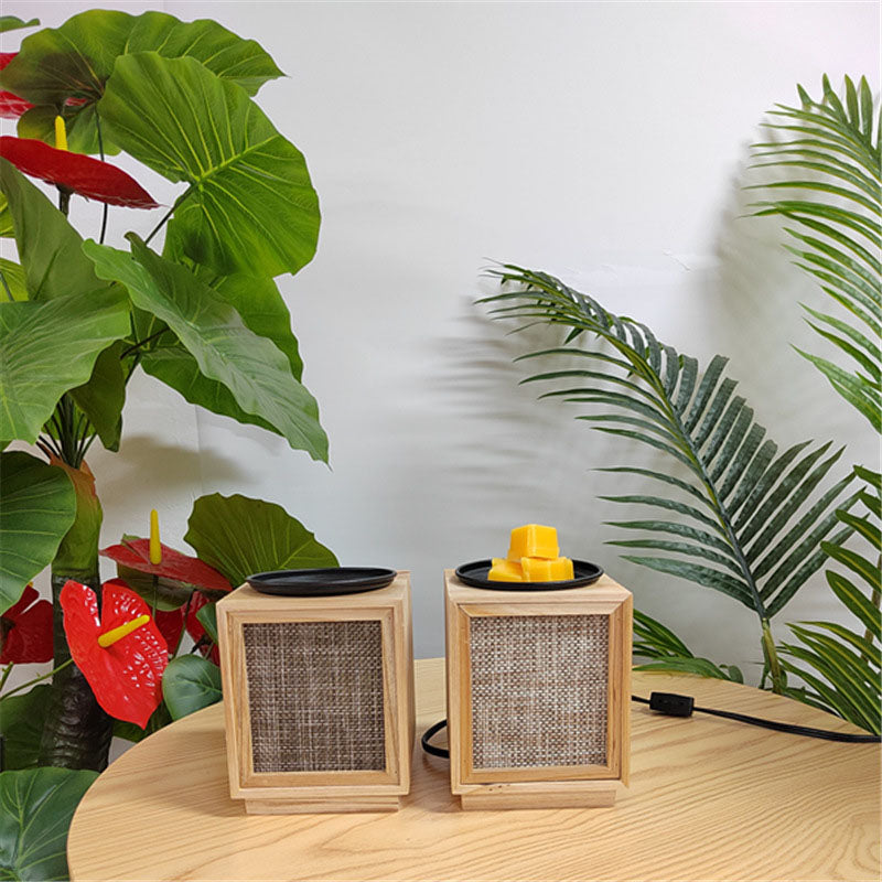 Moderne nordische Tischlampe aus chinesischem Tannenholz und Kunststoff, quadratisch, 1-flammig, als Duftwachsschmelzer, für Wohnzimmer &amp; Schlafzimmer 