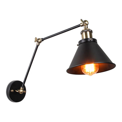 Industrial Vintage Iron Cone Swing Arm 1-Light Wall Sconce Lamp