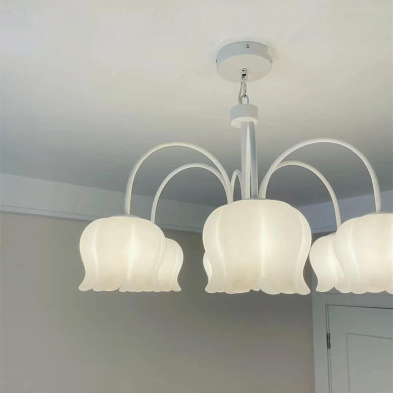 French Cream White Bellflower Acrylic 5/6/8 Light Chandelier
