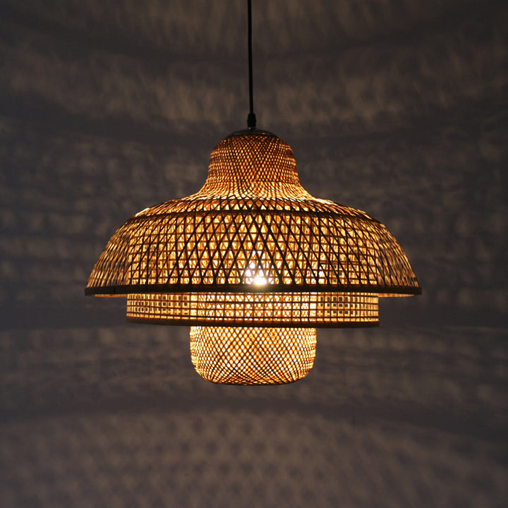 Japanische Vintage Triple Bamboo Weaving 1-Licht-Pendelleuchte 