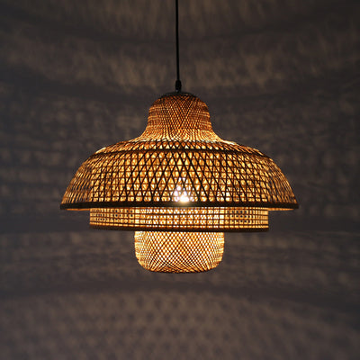 Japanese Vintage Triple Bamboo Weaving 1-Light Pendant Light