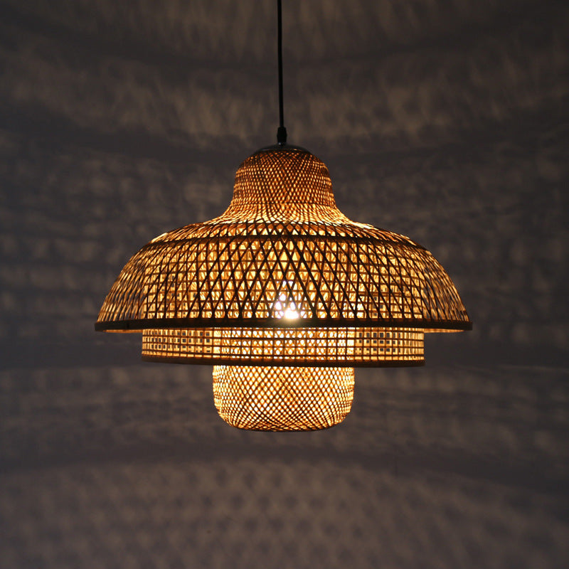 Japanese Vintage Triple Bamboo Weaving 1-Light Pendant Light