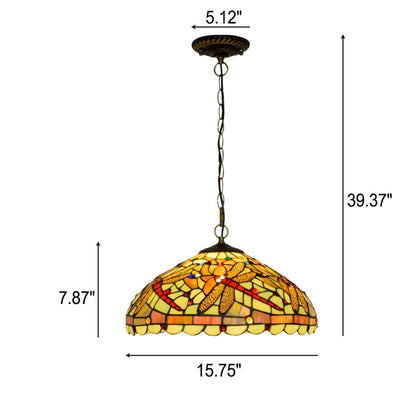 European Tiffany Stained Glass Creative Dragonfly Design 1-Light Pendant Light