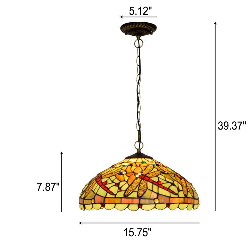 European Tiffany Stained Glass Creative Dragonfly Design 1-Light Pendant Light