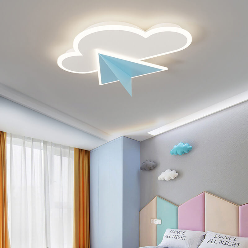 Creative Cartoon Clouds Airplane LED Kids Flush Mount Ceiling Light