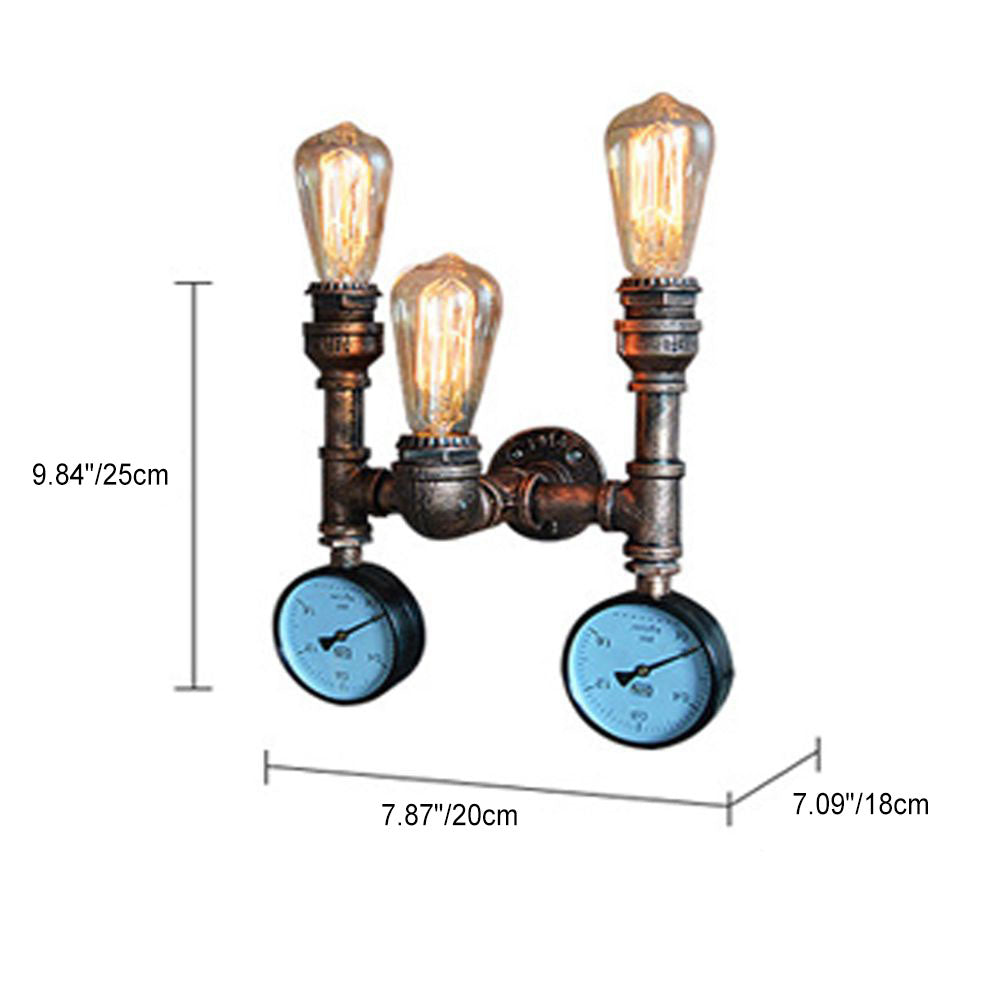 Traditional Vintage Iron Pipe Water Meter 3-Light Wall Sconce Lamp For Living Room