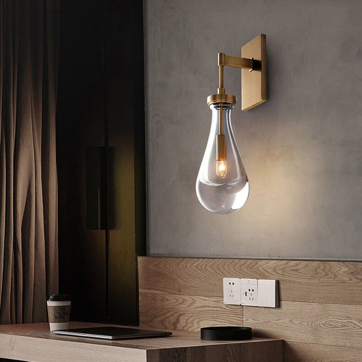 Modern Minimalist Teardrop Transparent Full Copper Crystal 1-Light Wall Sconce Lamp