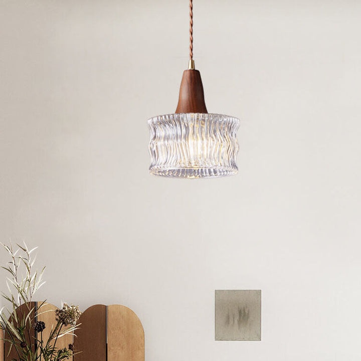 Lámpara colgante de 1 luz con tarro de vidrio vintage nórdico y latón nogal 