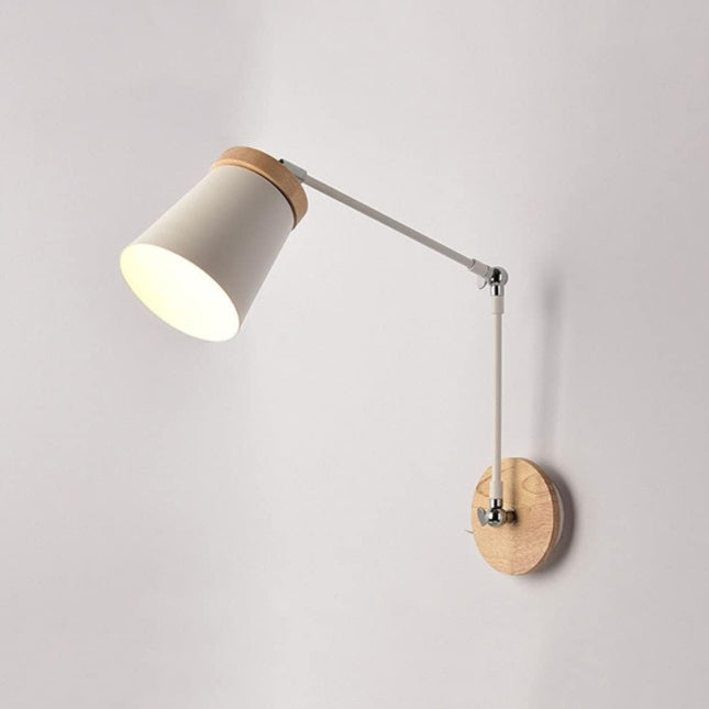 Contemporary Scandinavian Solid Wood Iron Cylinder Shade 1-Light Wall Sconce Lamp For Bedroom