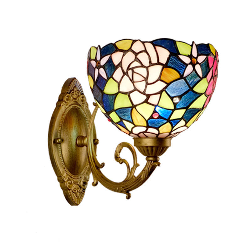 European Vintage Tiffany Rose Stained Glass 1-Light Wall Sconce Lamp