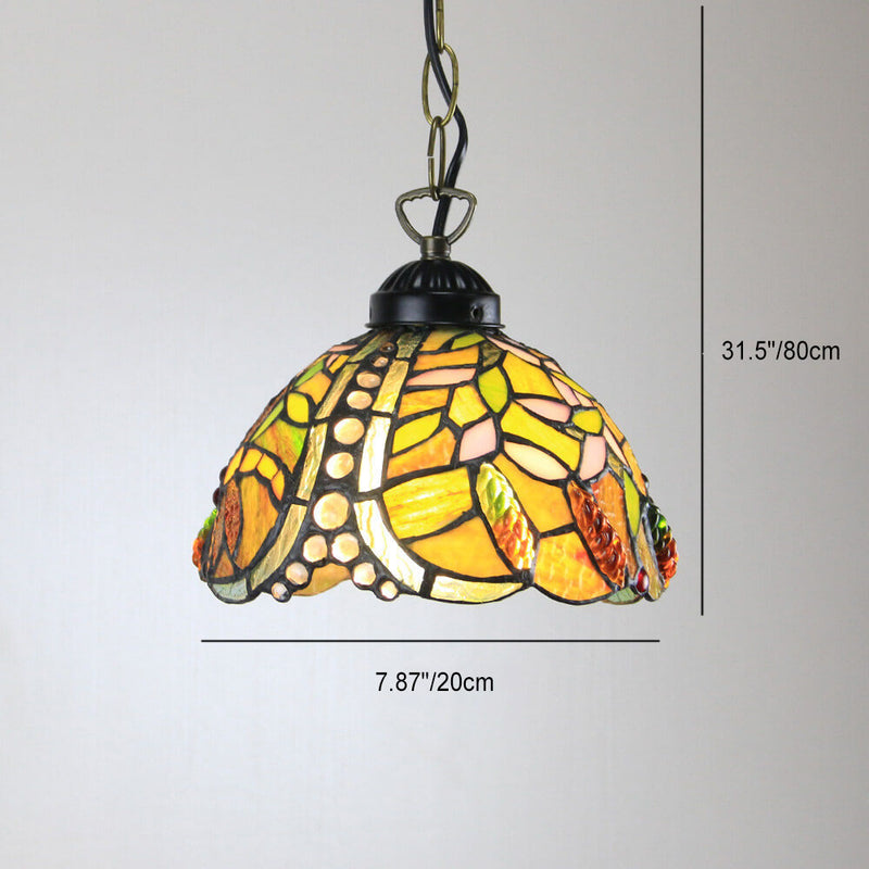 Tiffany Rustic Rose Beads Stained Glass 1-Light Pendant Light