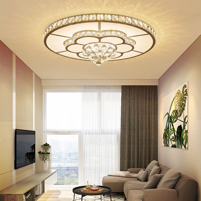 Modern Light Luxury Round Crystal LED Flush Mount Ceiling Light