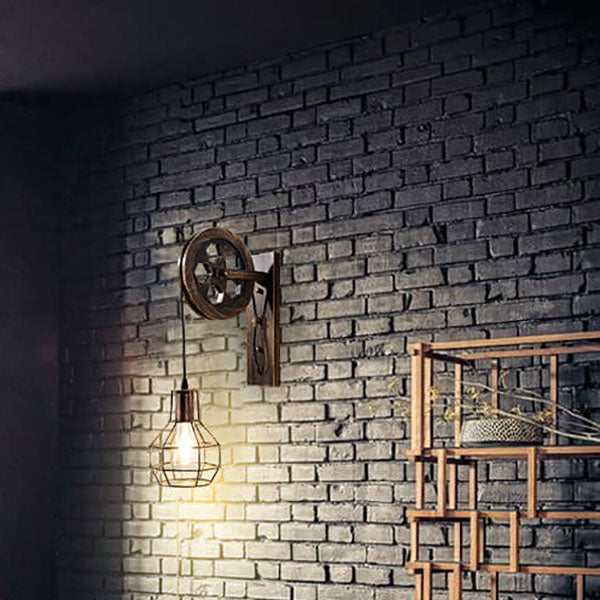 Applique murale 1 lumière avec cage à poulie en fer industriel vintage 