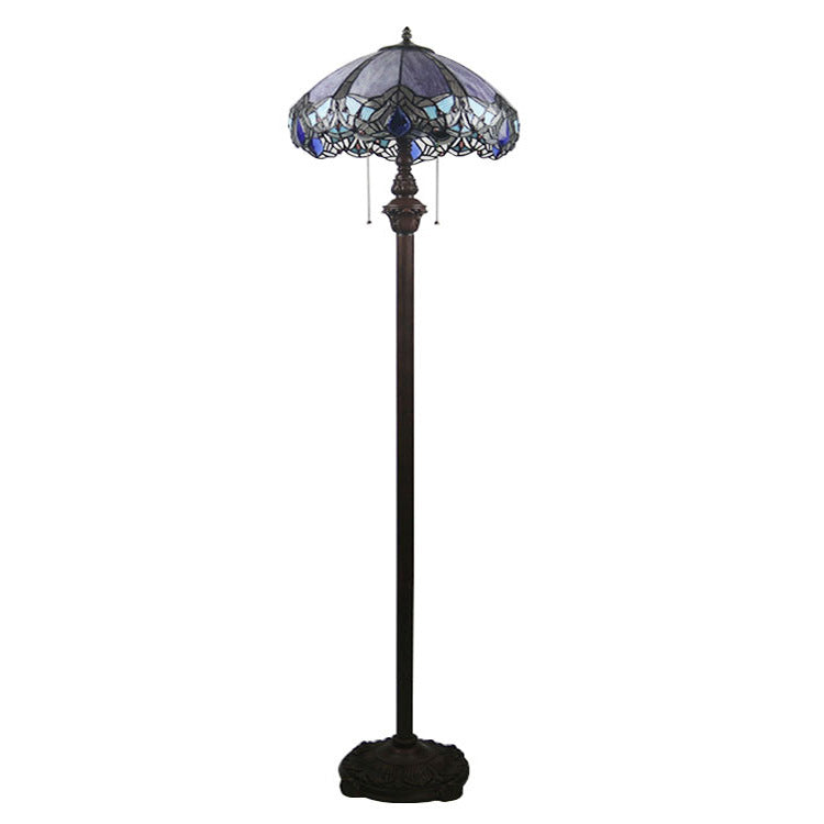 Modern Vintage Tiffany Glass 2-Light Standing Floor Lamp