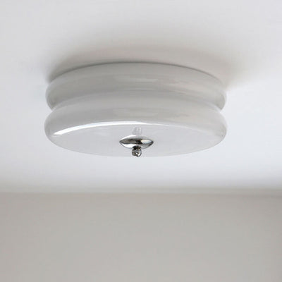 French Minimalist Cream Glass Round LED Flush Mount Ceiling Light