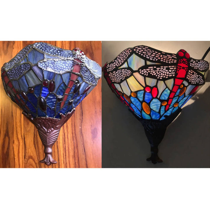 Europäische Tiffany Libelle Buntglas 1-Licht Wandleuchte 