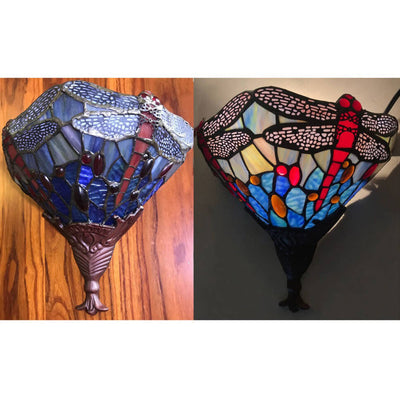 European Tiffany Dragonfly Stained Glass 1-Light Wall Sconce Lamp