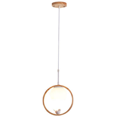 Nordic Minimalist Glass Wood Ring Bird Design 1-Light Pendant Light