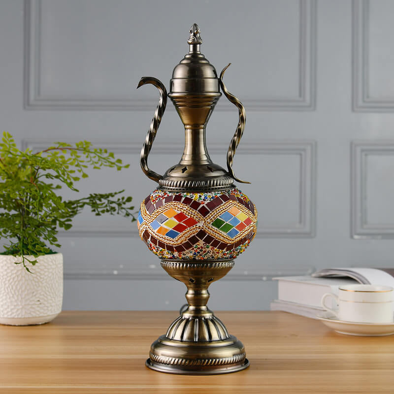Diseño de cafetera de vidrio vintage turca hecha a mano, lámpara de mesa de 1 luz 