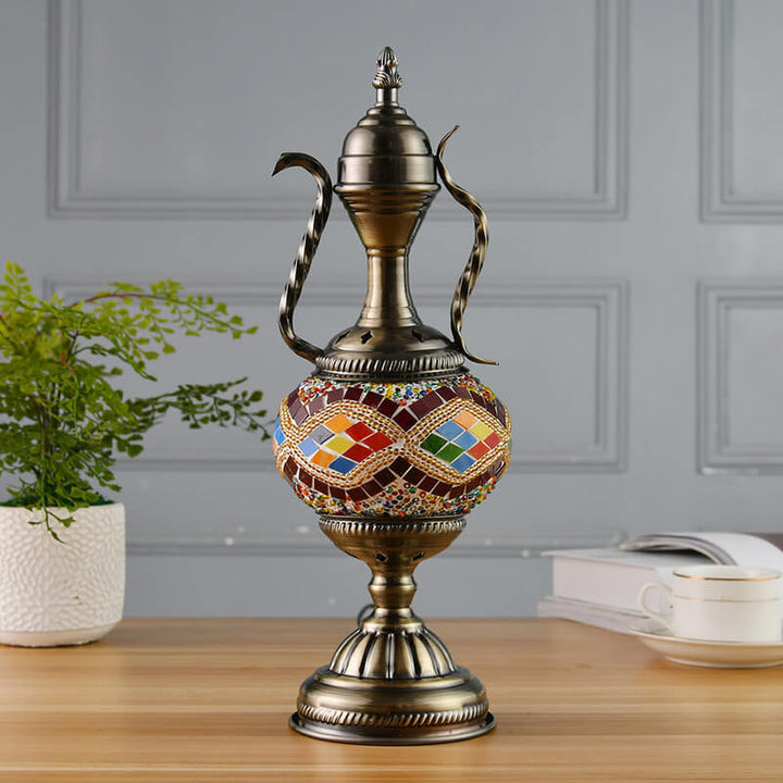 Diseño de cafetera de vidrio vintage turca hecha a mano, lámpara de mesa de 1 luz 