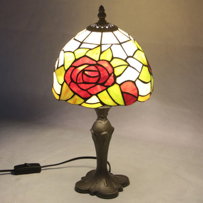 European Vintage Tiffany Rose Glass Alloy 1-Light Table Lamp