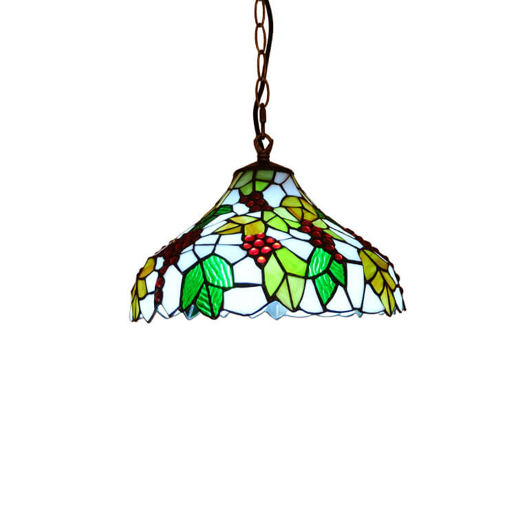 Traditional Tiffany Grape Fruit Stained Glass Iron 1-Light Pendant Light For Living Room