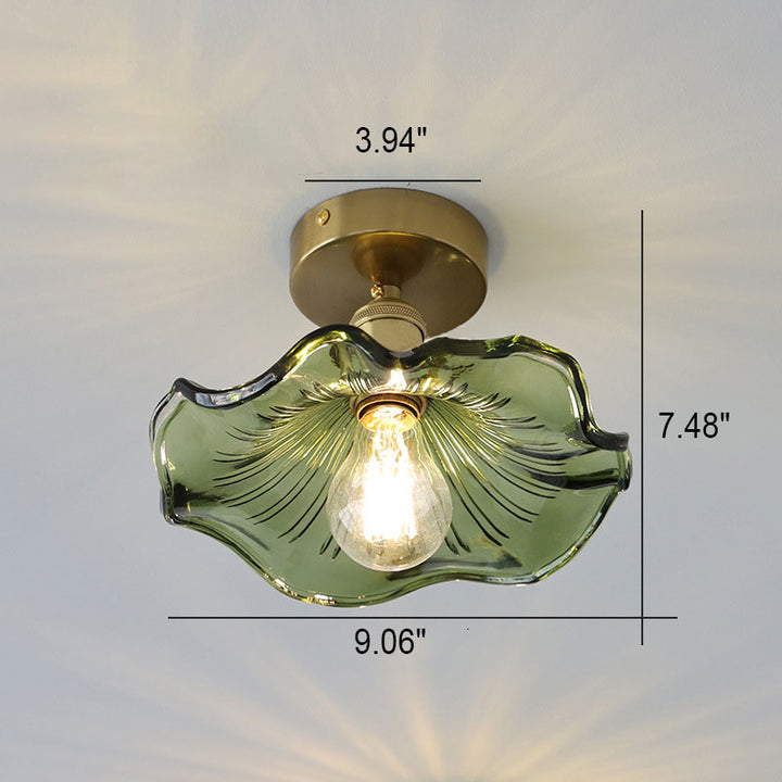 Europäische Vintage Lotus Leaf Eisen Kupfer 1-Licht Semi-Flush Mount Light