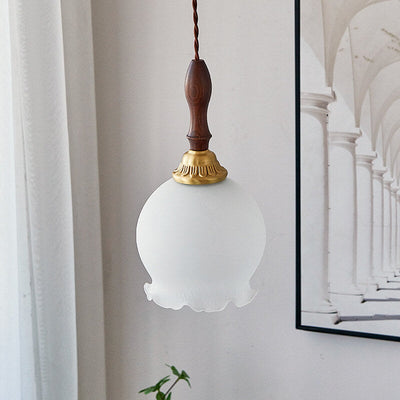 Vintage French Glass Tulip 1-Light Pendant Light