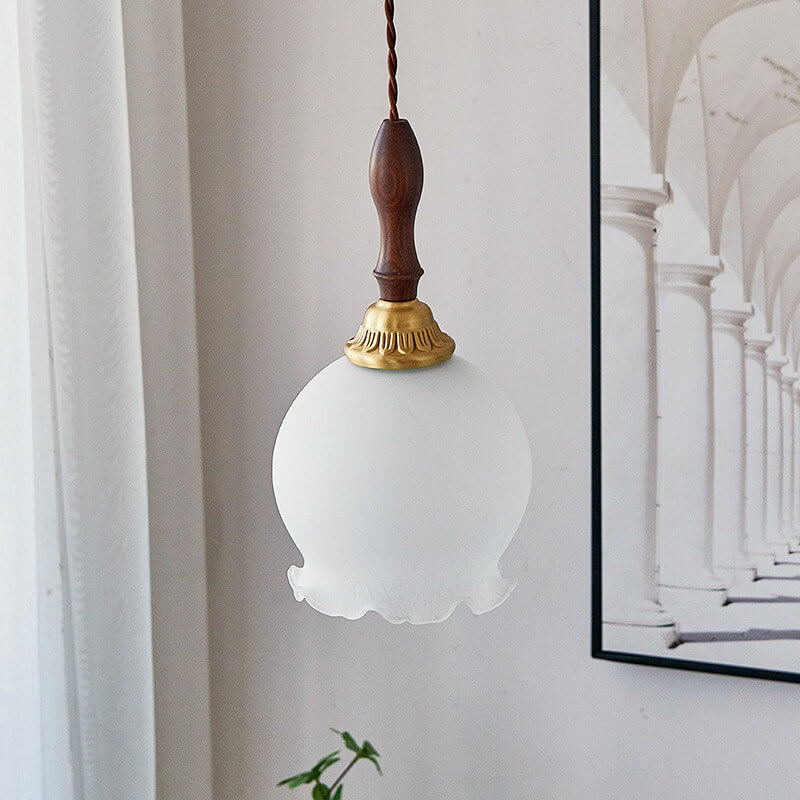 Vintage French Glass Tulip 1 Light Pendant Light