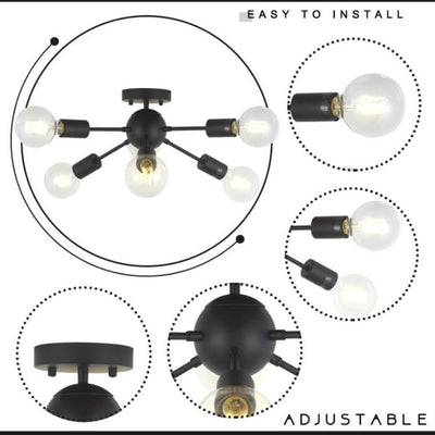 Glass Lampshade 6 -Light  Adjustable Chandeliers