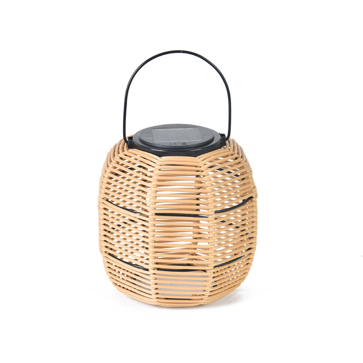 Lampe de table de jardin à LED étanche avec cylindre de tissage en rotin extérieur solaire 