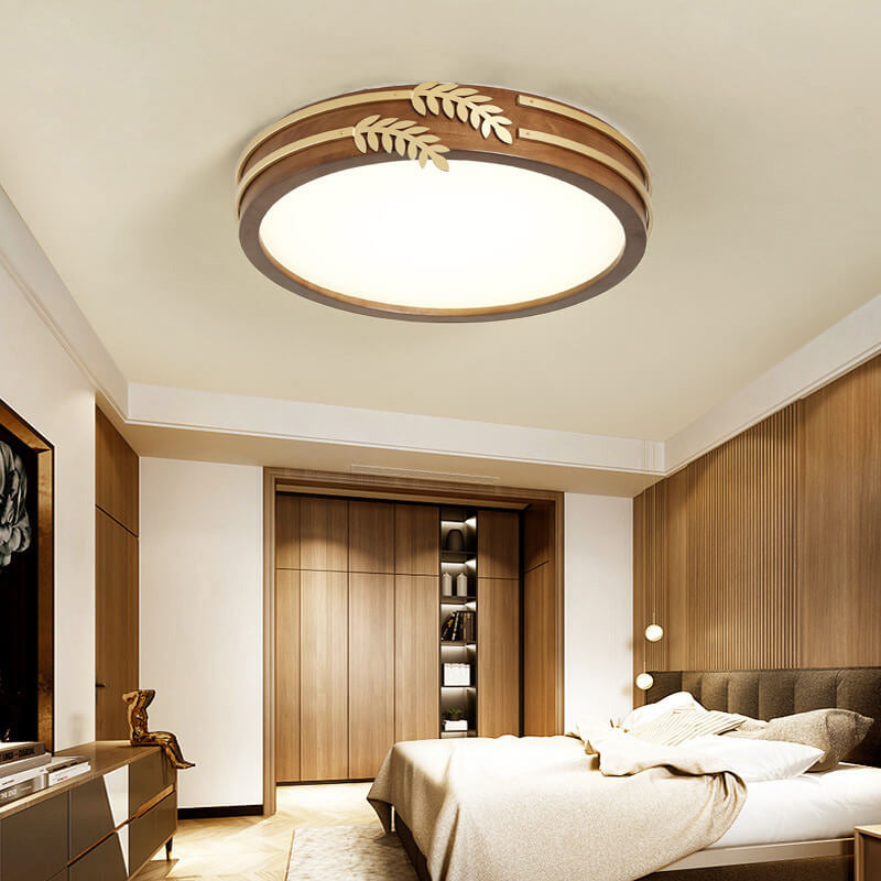 New Chinese Walnut Creative Golden Wheat Ear Decoration Design LED Flush Mount Light