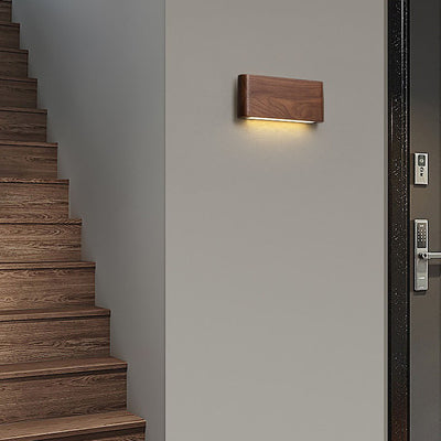 Minimalist Chinese Walnut Rectangular LED Wall Sconce Lamp