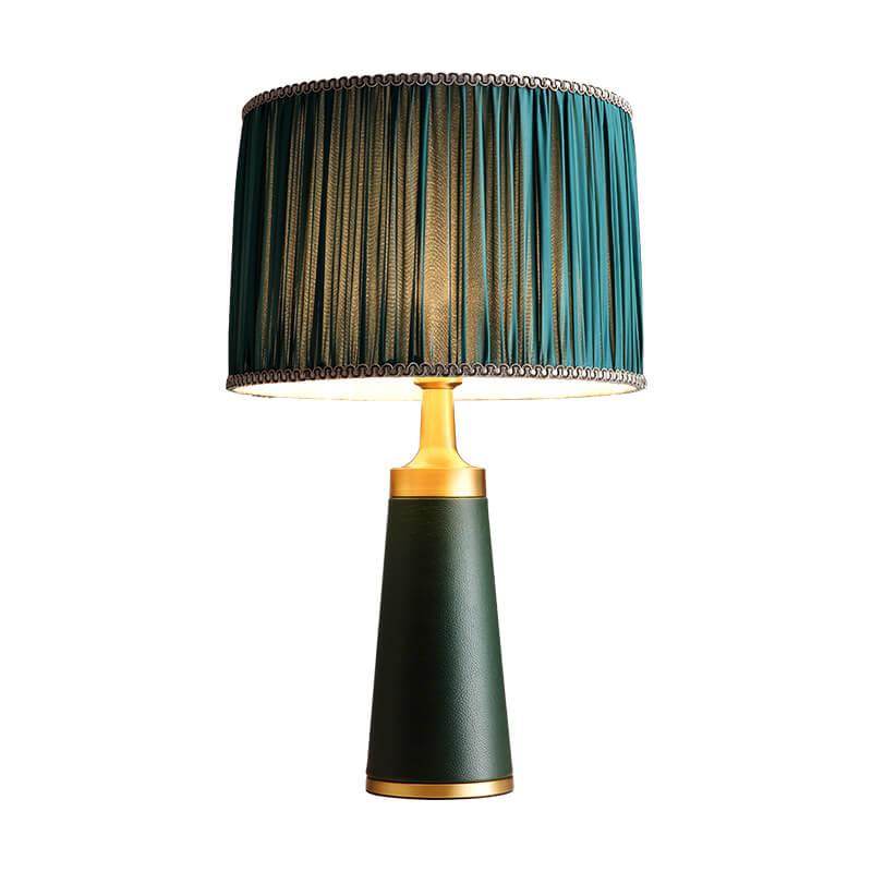 Lampe de table moderne avec abat-jour cylindrique en tissu de style transitionnel et base en cuir à 1 ampoule pour étude 