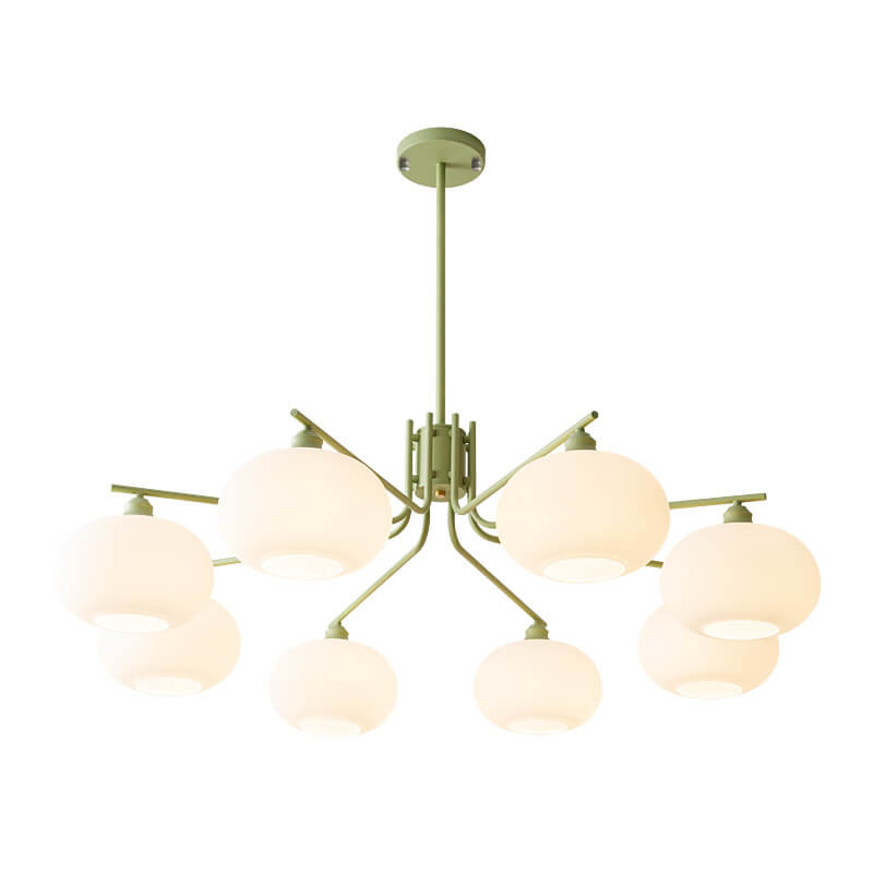 Nordic Minimalist Glass Round Shade Green Hardware 3/5/8 Light Chandelier