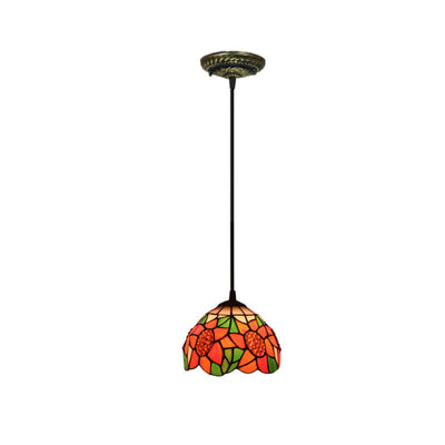 European Tiffany Sunflower Dome Stained Glass 1-Light Pendant Light