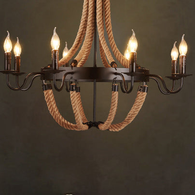 Lustres rétro créatifs en fer forgé avec corde de 6/8 lumières 