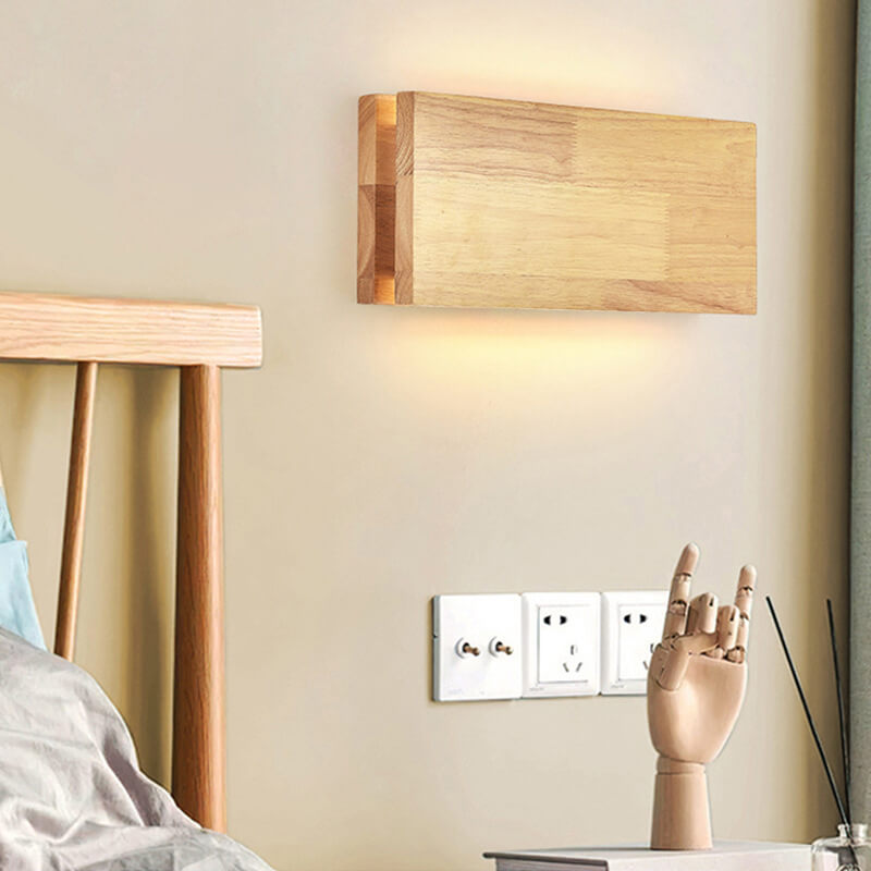Aplique de pared LED rectangular de madera de tronco Wabi-sabi japonés 