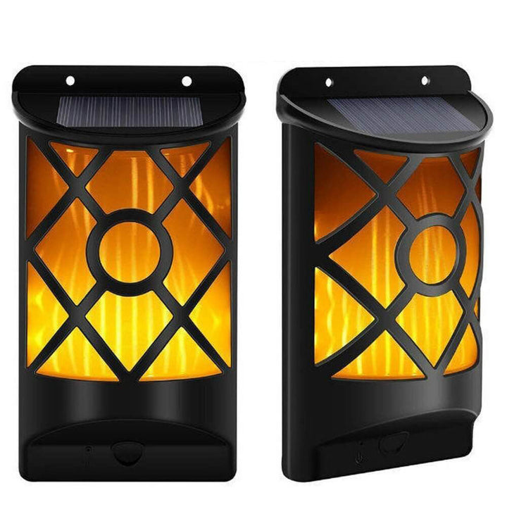 Lampe murale à détecteur LED d'extérieur à demi-colonne à flamme solaire 
