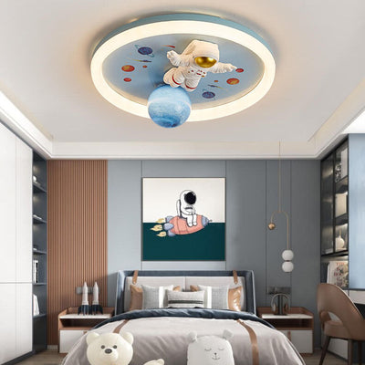 Childlike Cartoon Resin Astronaut Round Acrylic LED Flush Mount Ceiling Light