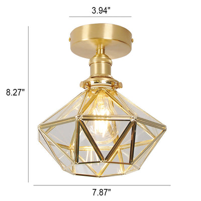 Modern Light Luxury Copper Glass 1-Light Semi-Flush Mount Light