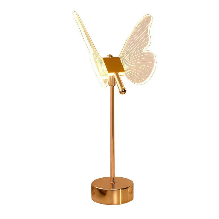 Moderne minimalistische LED-Tischlampe aus Acryl mit Blumen- und Schmetterlingsmotiv in Gold für das Schlafzimmer 