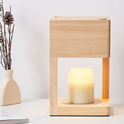 Modern Minimal Rectangular Wooden 1-Light Melting Wax Table Lamp