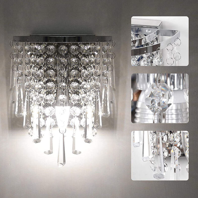 Nordic Luxury Chrome Crystal Curtain Design 1-Light Wall Sconce Lamp