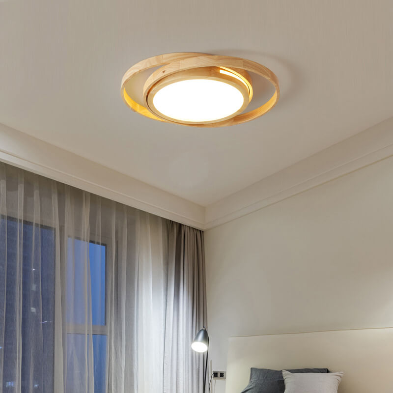 Minimalist Log Wooden Circle Ring LED Flush Mount Ceiling Light