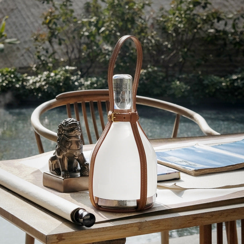 Creative Leather Glass Bottle Portable Rechargeable LED Table Lamp