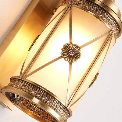 European Luxury  Brass Glass Lantern Column 1/3 Light Wall Sconce Lamp