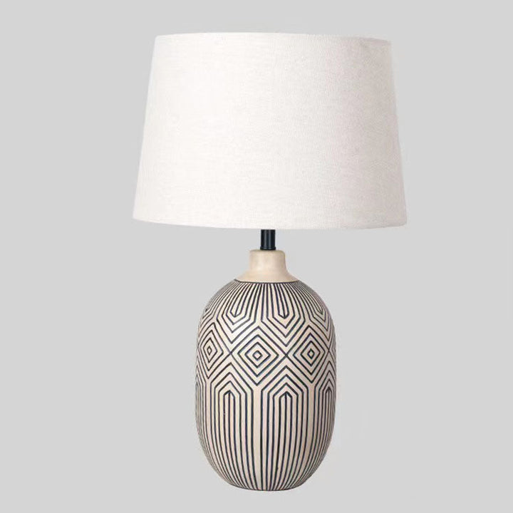 Lámpara de mesa de 1 luz con base de cerámica con rayas japonesas tradicionales para dormitorio 